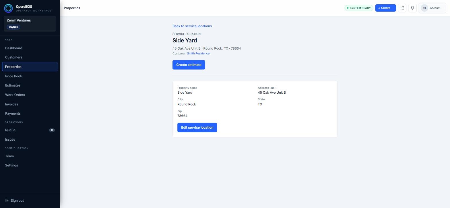 Property detail page showing the linked customer as a clickable reference