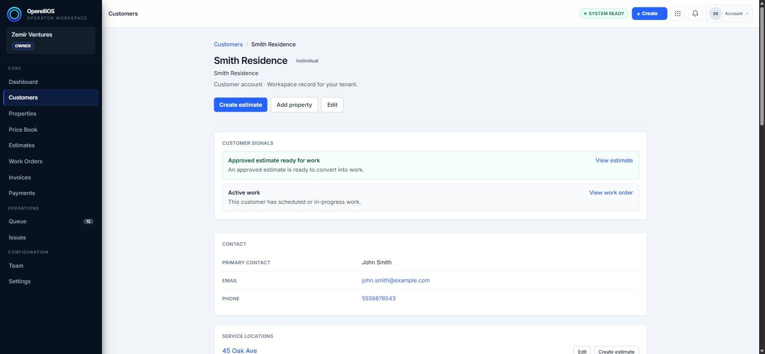 Customer profile page showing contact details and service locations