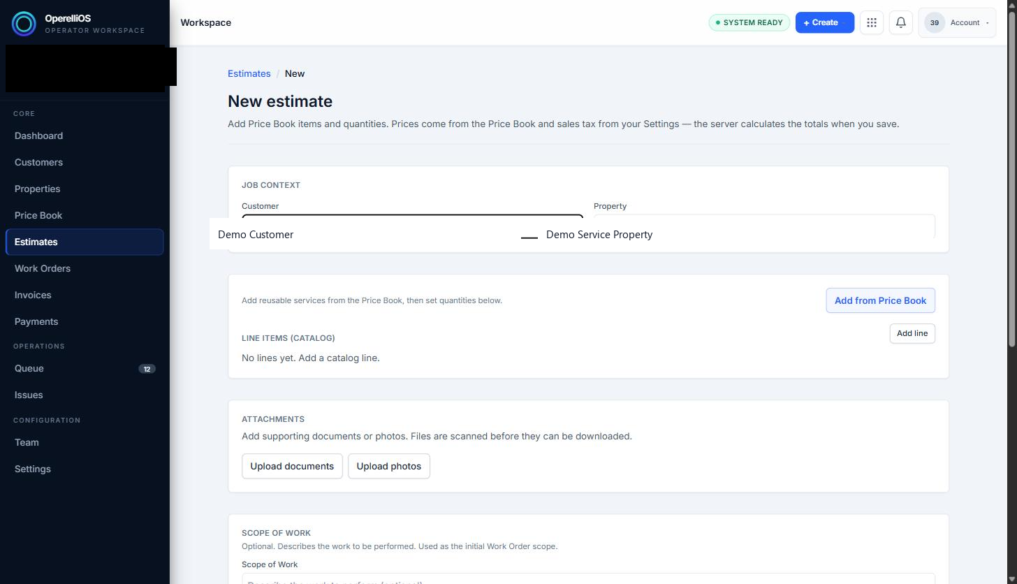 Job context with synthetic customer and property selected