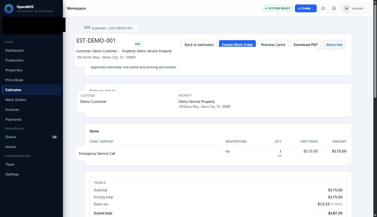 Approved estimate with locked pricing note