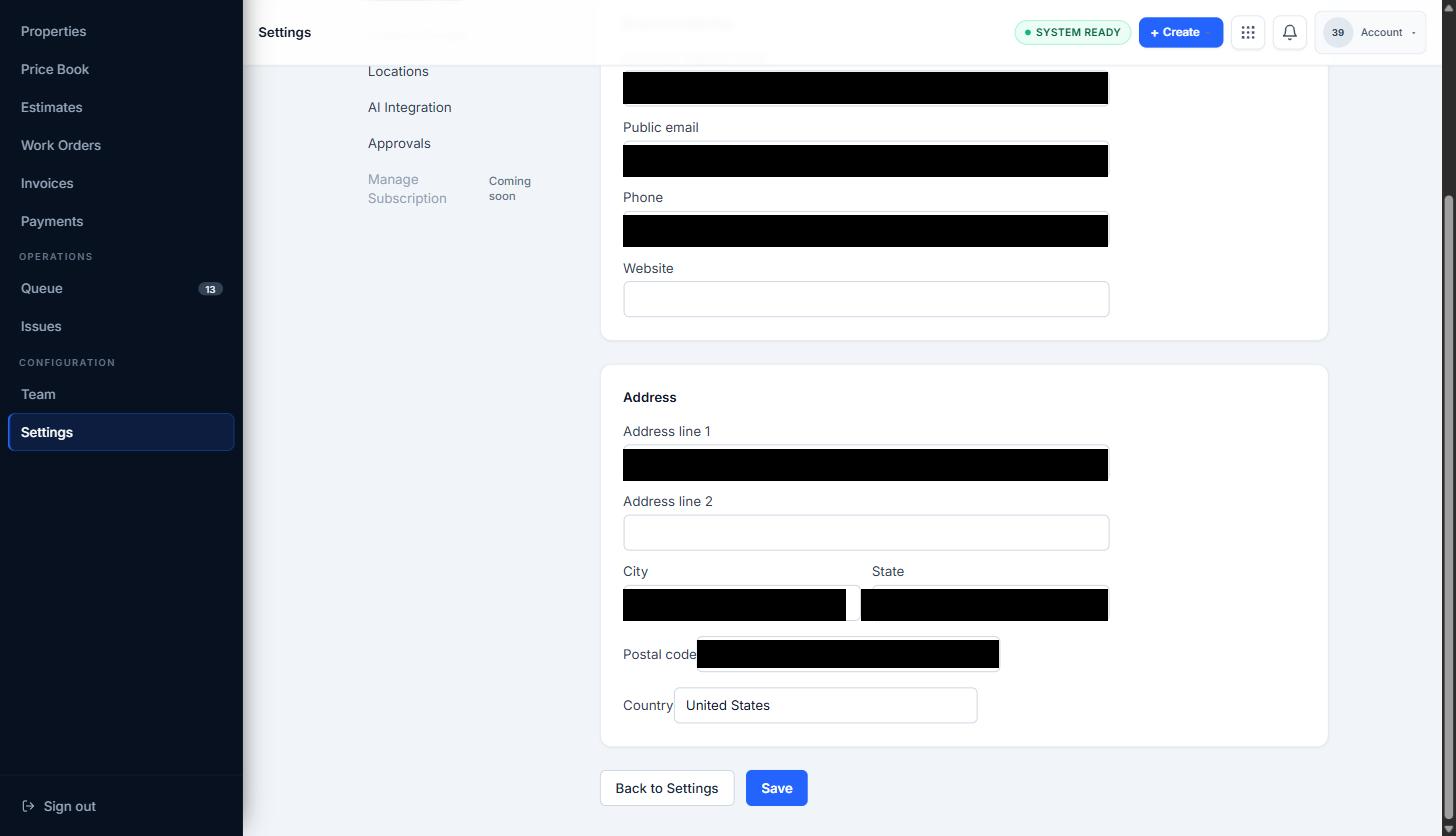 Organization profile Address fields
