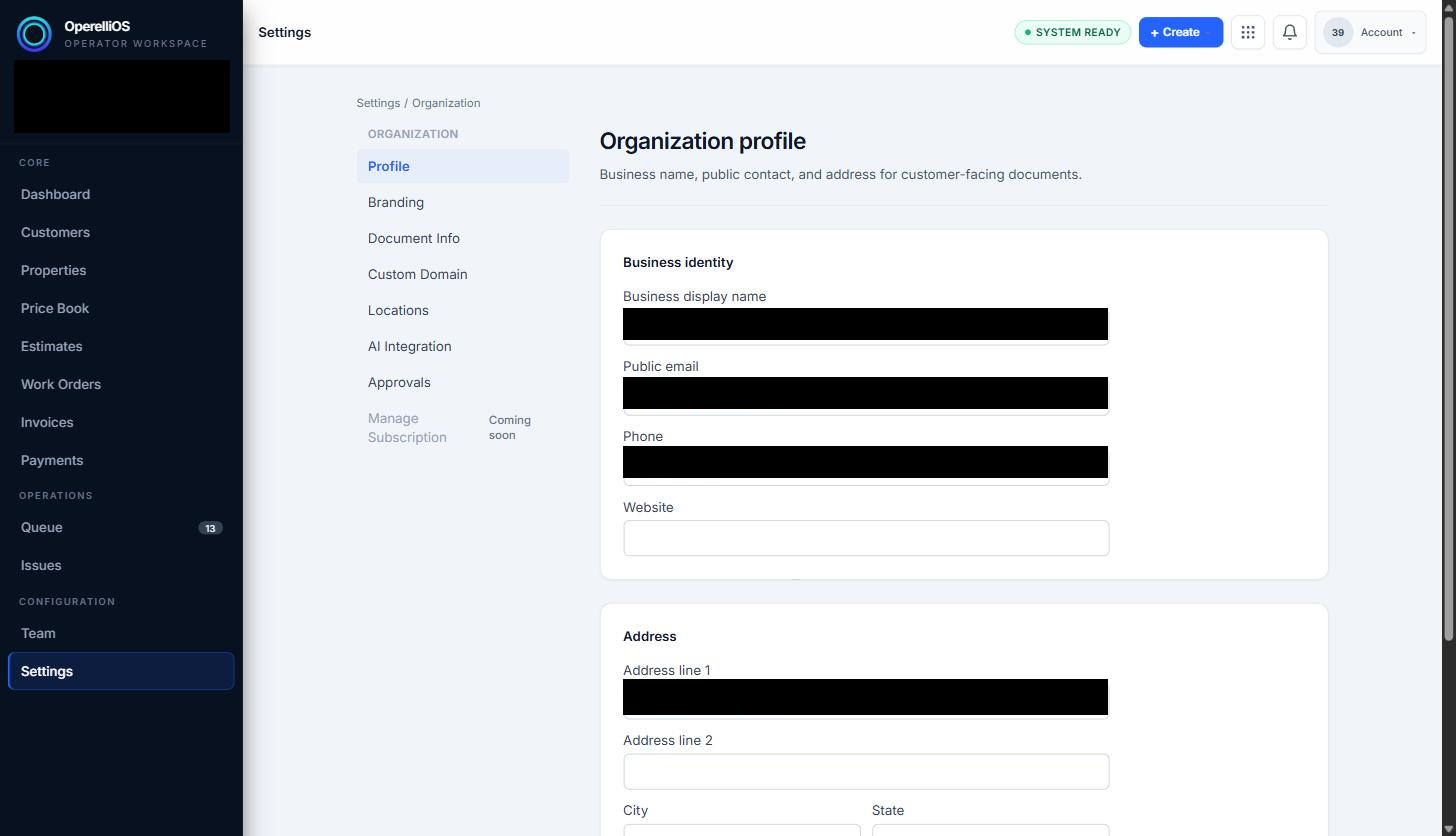 Organization profile Business identity fields