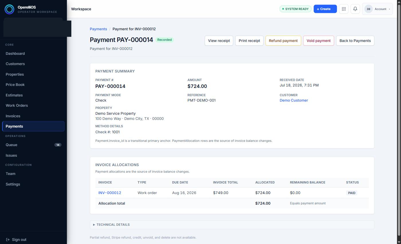 Payment Record detail showing observed summary and allocation fields